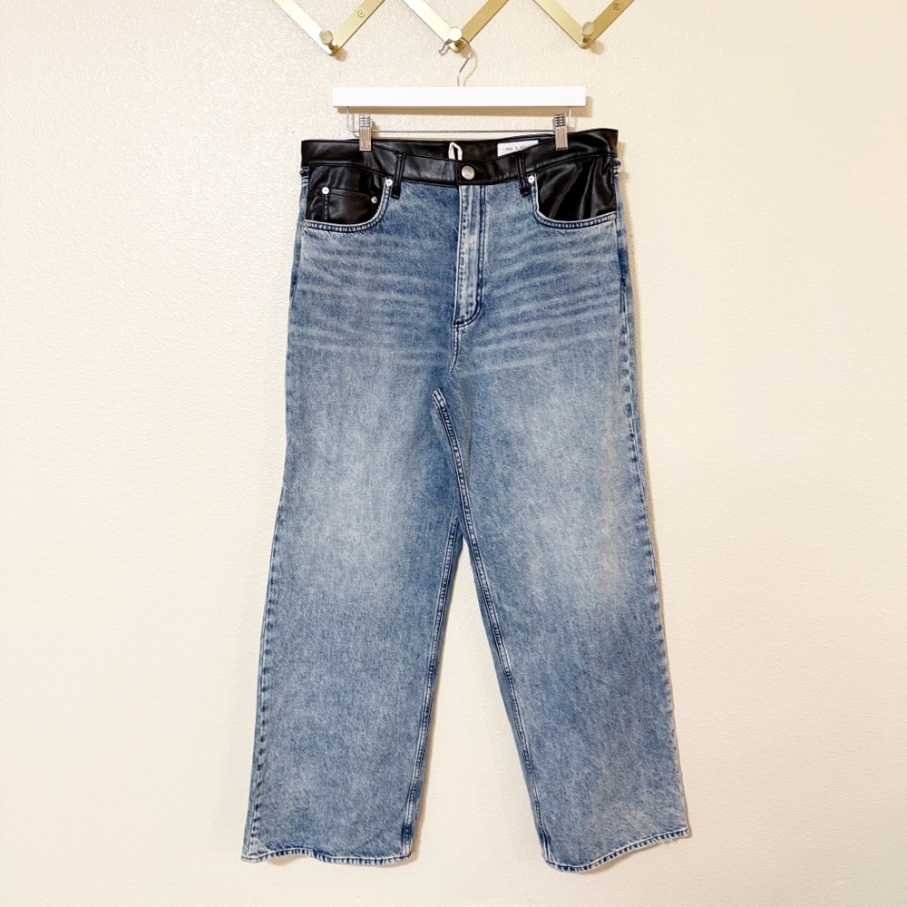 NEW Rag & Bone Shea Mixed Media Faux Leather Denim Combo High Rise Relaxed Jeans - Picture 5 of 14